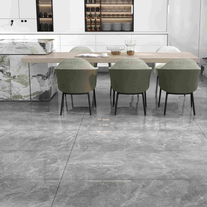 Urban Silver Porcelain Tile Glossy Finish with Marble Grain Look 600X1200mm