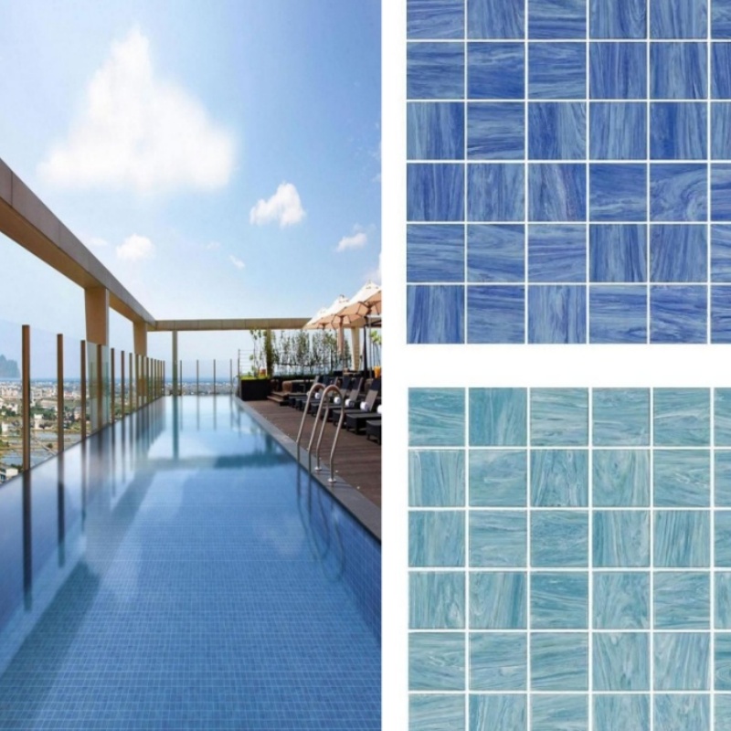 6mm Colorize Square Kiln Vary Blue Ceramic Swimming Pool Mosaic Tile