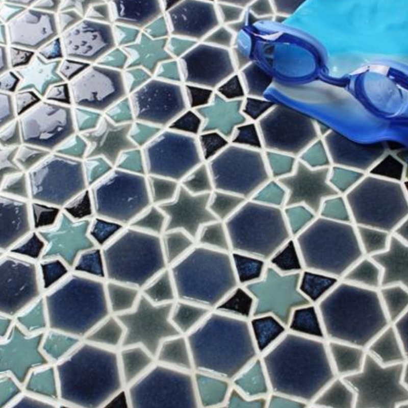Factory Good Quality Porcelain Glossy Blue Pool Tiles Ceramic Mosaic Indoor Outdoor Swimming Decorations Mosaic