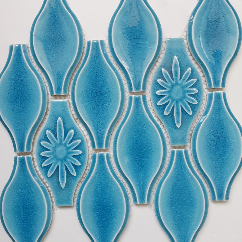 Foshan Hot Selling Sector Black Glossy Glazed Mosaic Porcelain Ceramic Mosaic Tiles Home Decoration Wall Decor Mosaic