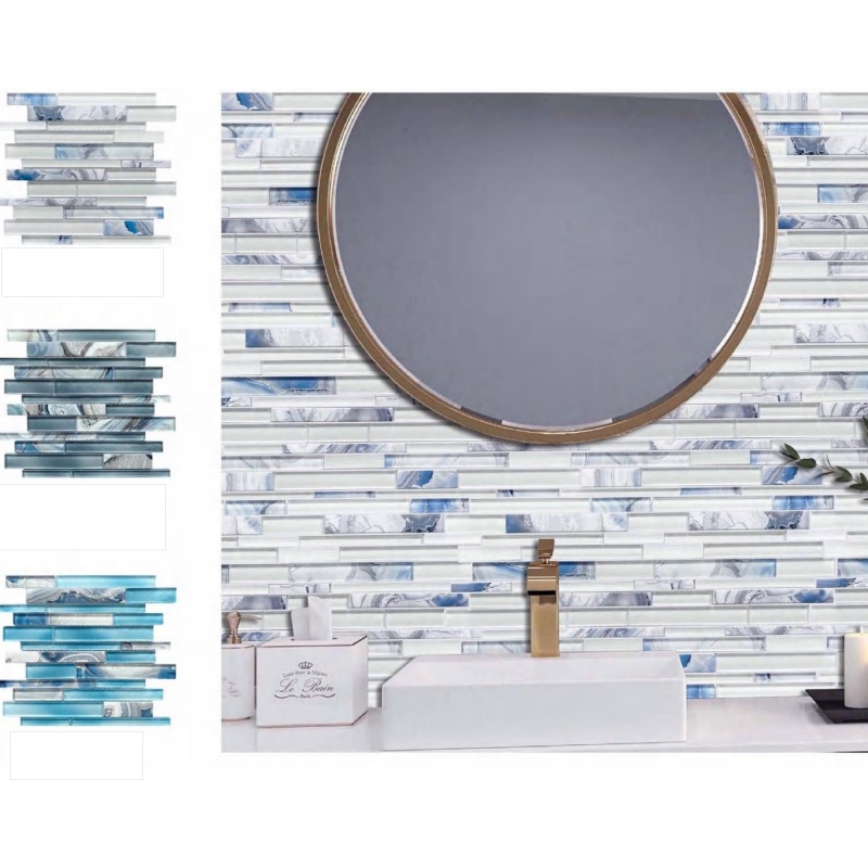 Hot Sale Blue Full Glass Material Mosaic Tile for Wall Backsplash Decoration