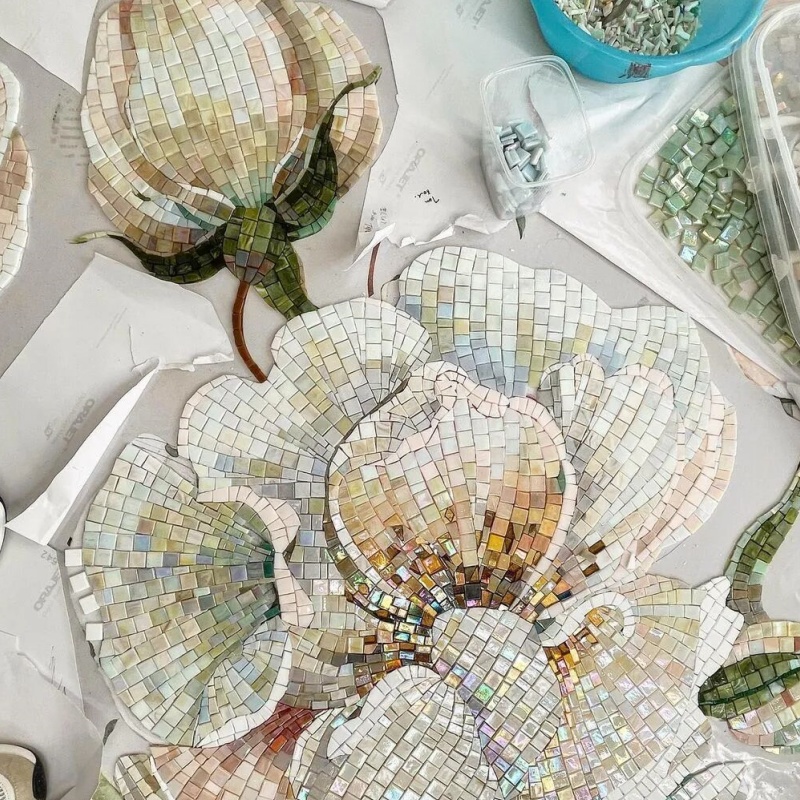 Wall Background Raw Mother of Pearl Shells Art Pattern Mosaics
