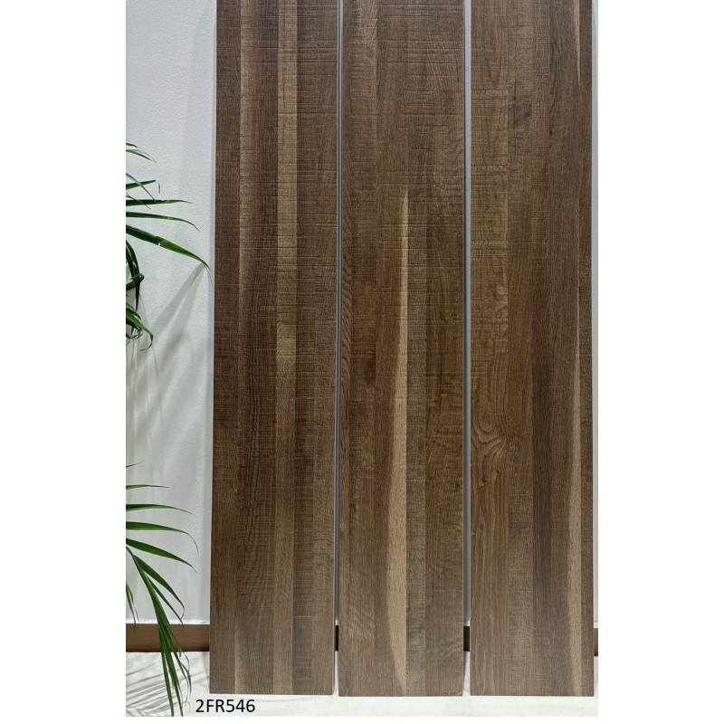 Factory Price 200X1200mm Rectified Edge Wood Look Ceramic Tile Glazed Dark Brown Floor Planks for Modern Projects