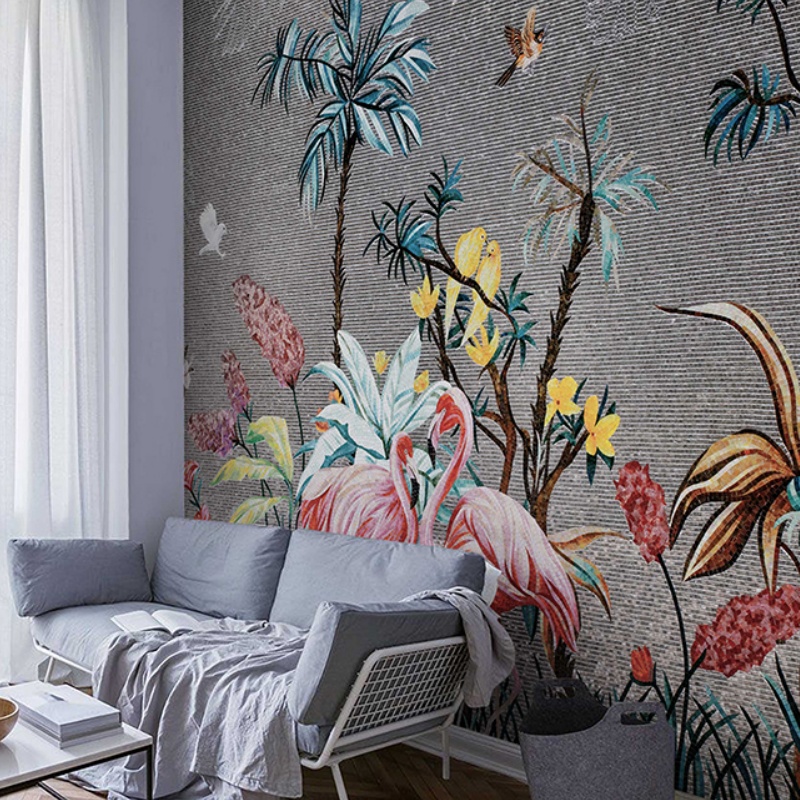 Customized Modern Flowers and Birds Pattern Art Mosaic Design Wall Mural Decoration Glass Mosaic Mural Pattern Tiles